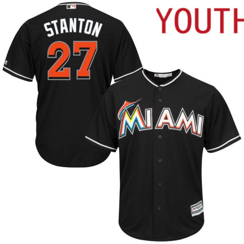 Youth Miami Marlins #27 Stanton Black Nike Game 2024 MLB Jersey style 1